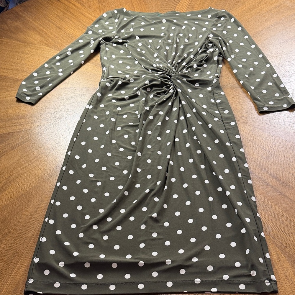 Lauren Ralph Lauren Olive Polka Dot 3/4 Sleeve Dress